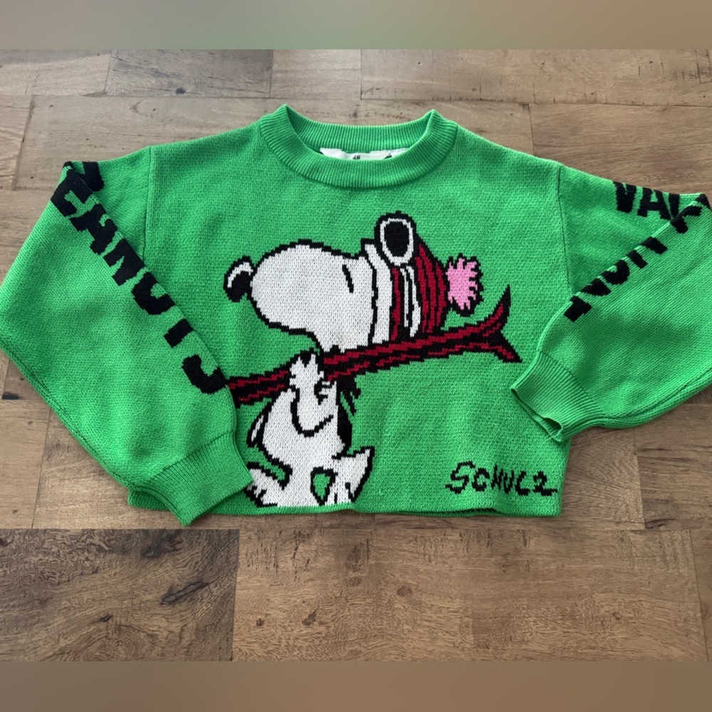 H&M Peanuts Green Snoopy Graphic Knit Sweater size 8-10 years